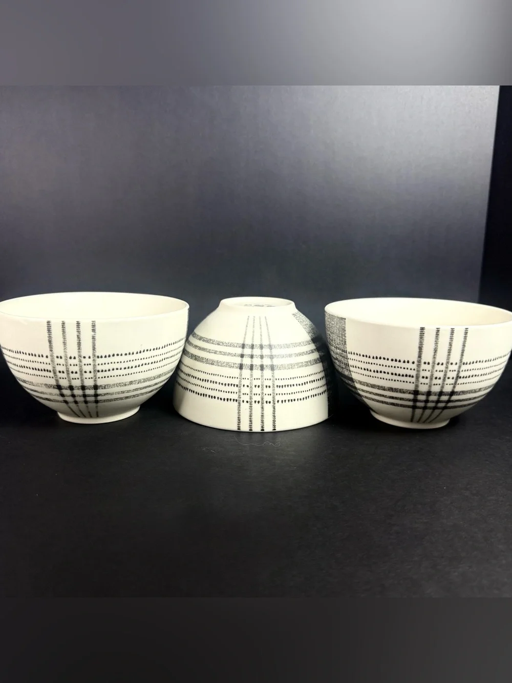 Set Of 3 Retired West Elm Black Original Plaid Cereal Bowls Stoneware